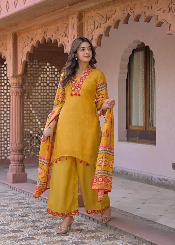 Mustard_Yellow_Mul_Cotton_Three_Piece_Suit_Set_For_Women