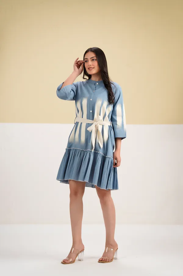 Blue_Cotton_Tie_Dye_Tiered_Shirt_Dress_For_Women