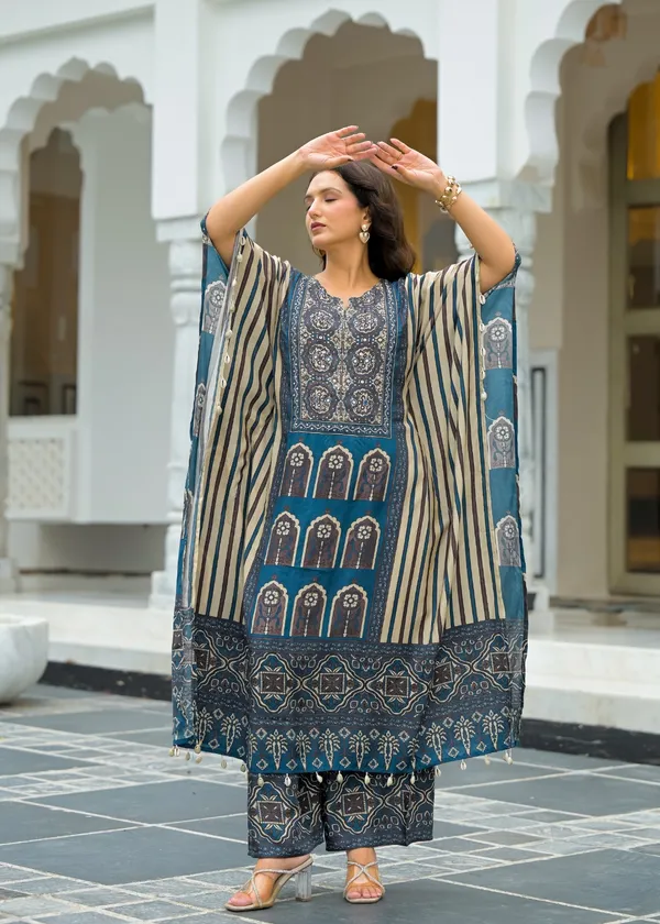 Multicolor_Cotton_Silk_Kaftan_For_Women