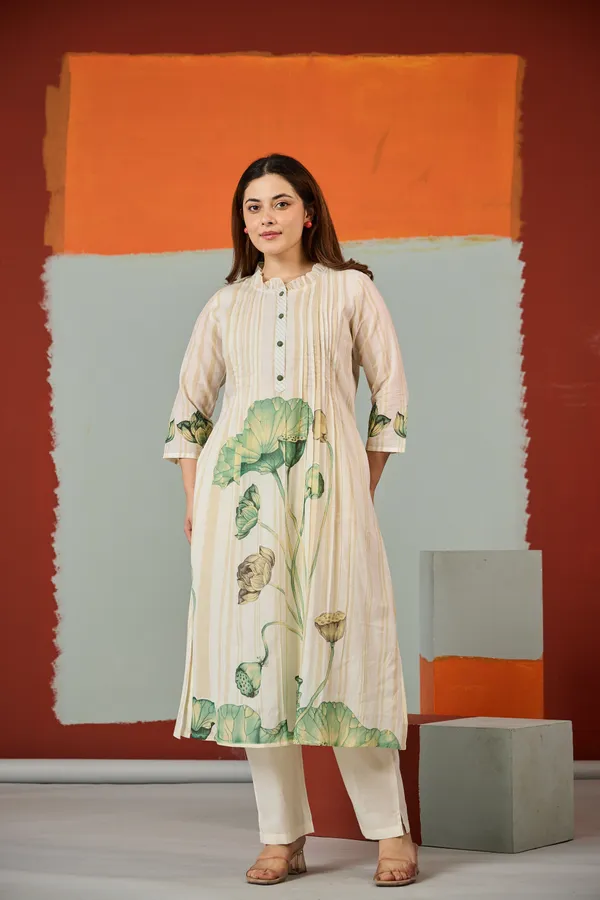 Cream_Cotton_A-Line_Lotus_Print_Kurta_For_Women