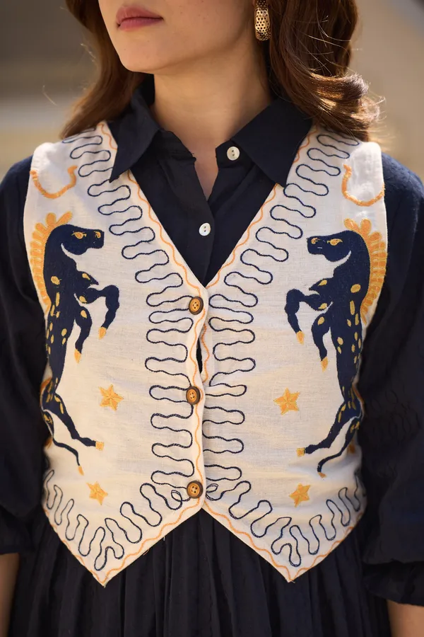 Navy_Cotton_Tiered_Dress_With_Embroidered_Jacket_Set_For_Women