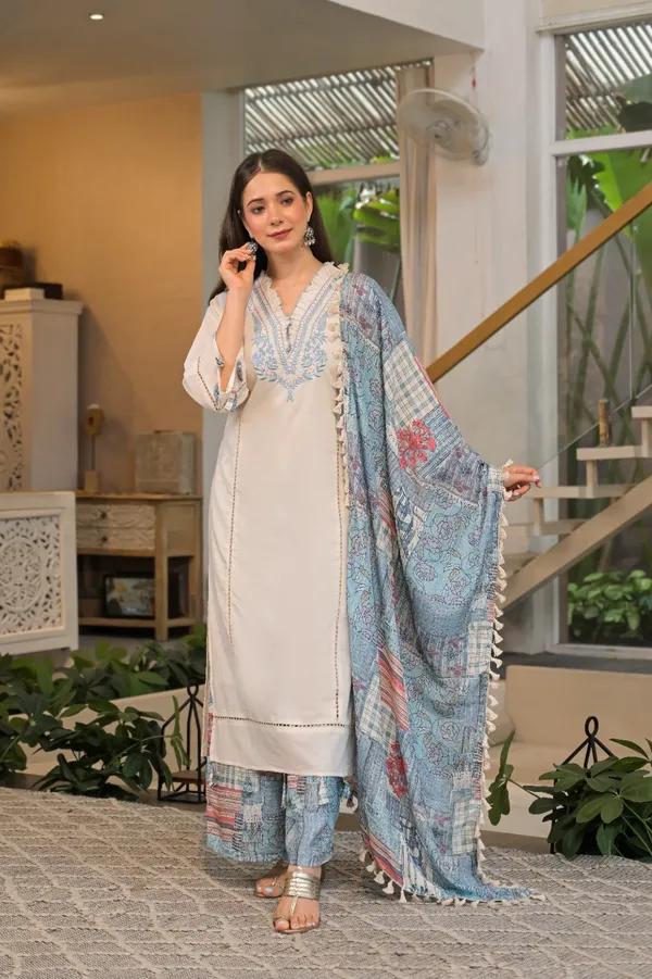 Off_White_Mul_Cotton_Three_Piece_Suit_Set_For_Women