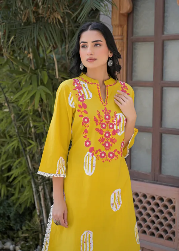 Yellow_Cotton_Straight_Embroidered_Kurta_Palazzo_Set_For_Women