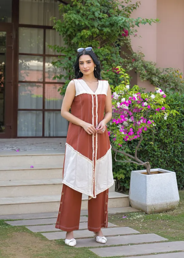 Rust_White_Cotton_Sleeveless_Kurta_Palazzo_Set_For_Women