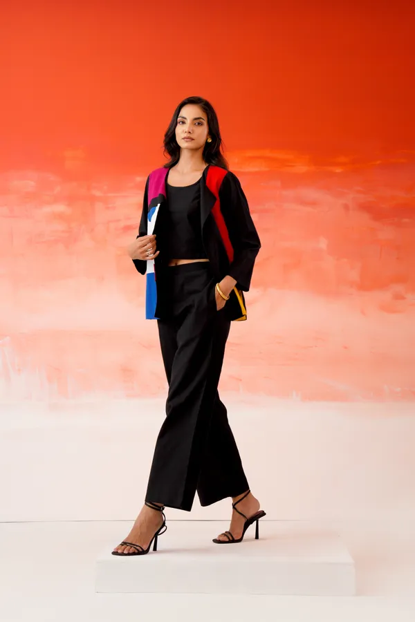 Black_Cotton_Colour_Block_Kimono_Jacket_Co-Ord_Set_For_Women