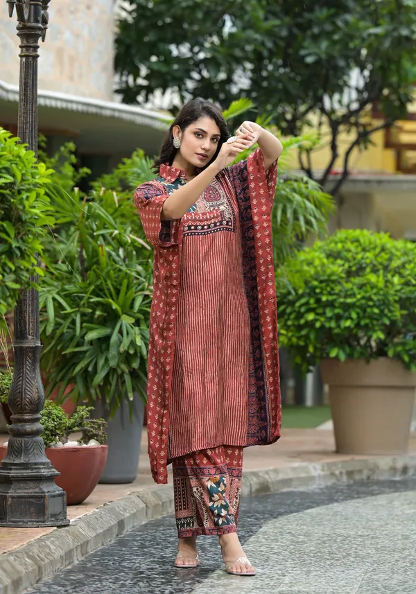 Brown_Cotton_Silk_Kaftan_For_Women