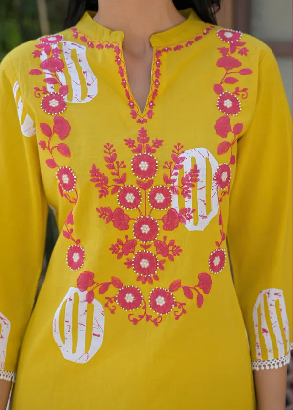 Yellow_Cotton_Straight_Embroidered_Kurta_Palazzo_Set_For_Women