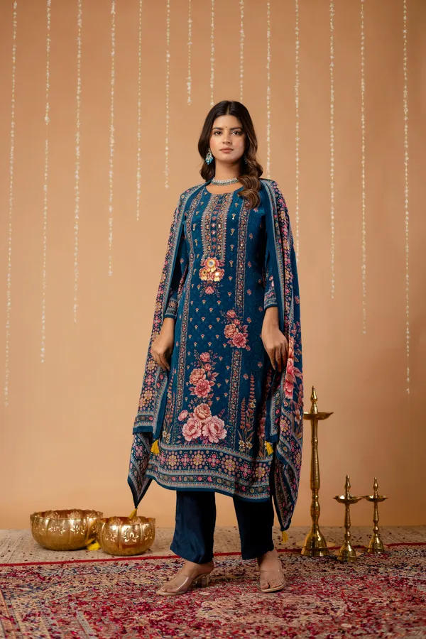Teal_Cotton_Printed_Mirror_Work_Straight_Kurta_Set_For_Women