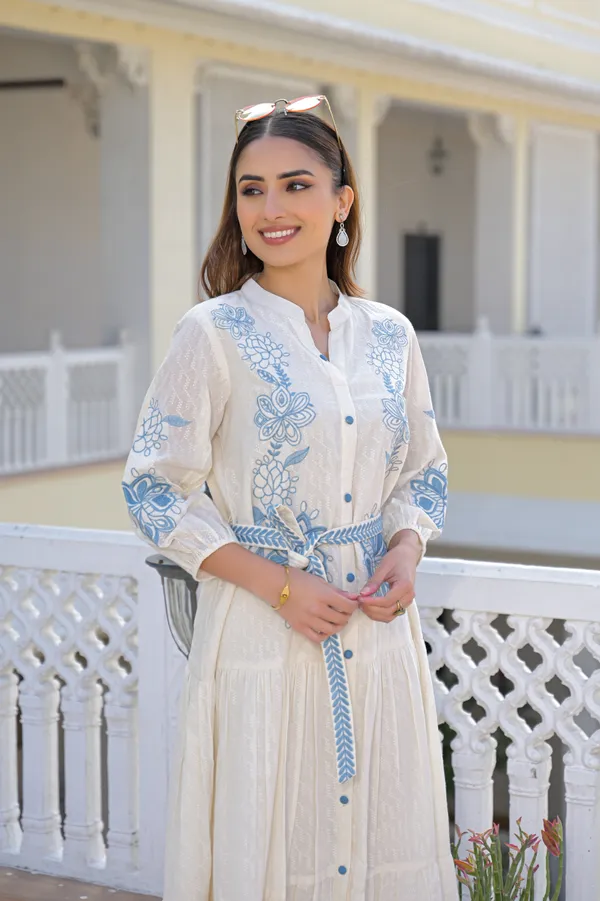 White_Cotton_Floral_Embroidered_Tiered_Midi_Dress_For_Women