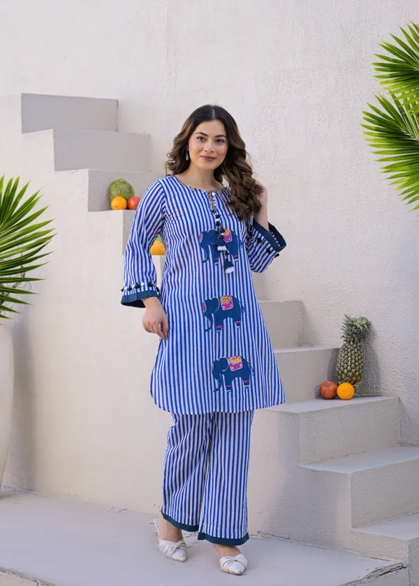 Blue_Cotton_Striped_Elephant_Print_Co-Ord_Set_For_Women