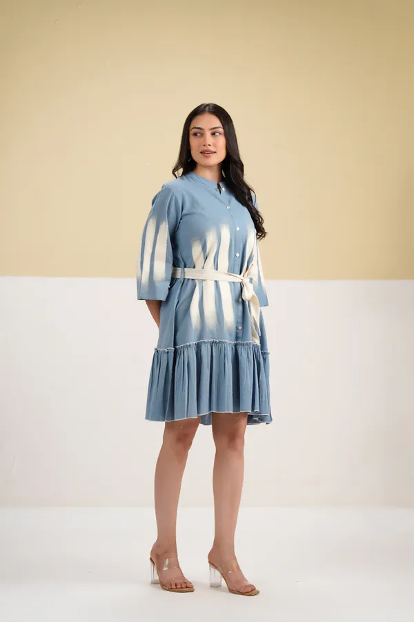 Blue_Cotton_Tie_Dye_Tiered_Shirt_Dress_For_Women