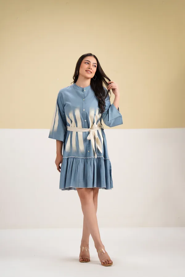 Blue_Cotton_Tie_Dye_Tiered_Shirt_Dress_For_Women