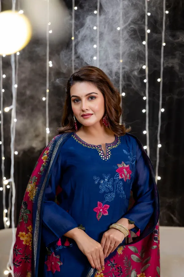Royal_Blue_Mul_Chanderi_Three_Piece_Suit_Set_For_Women