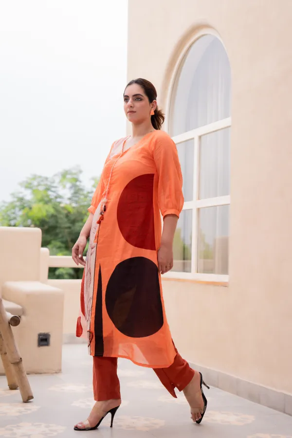 Orange_Cotton_Printed_A-Line_Kurta_Pant_Set_For_Women