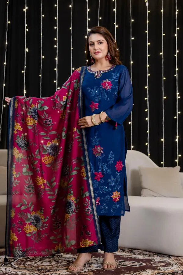 Royal_Blue_Mul_Chanderi_Three_Piece_Suit_Set_For_Women