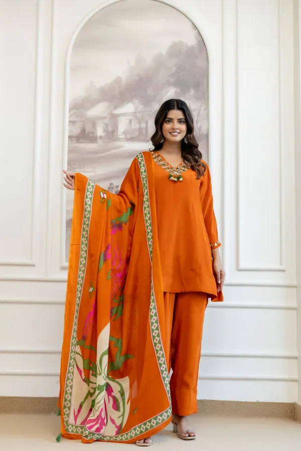 Rust_Crepe_Three_Piece_Suit_Set_For_Women