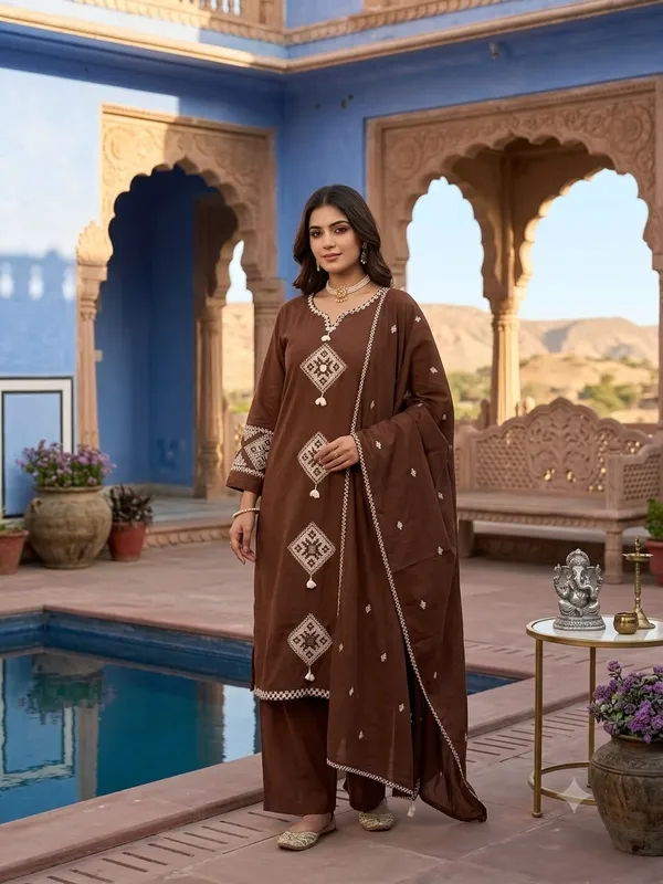 Brown_Cotton_Embroidered_Straight_Kurta_Set_For_Women