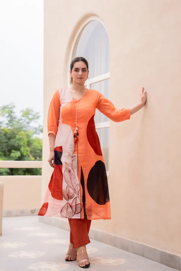 Orange_Cotton_Printed_A-Line_Kurta_Pant_Set_For_Women