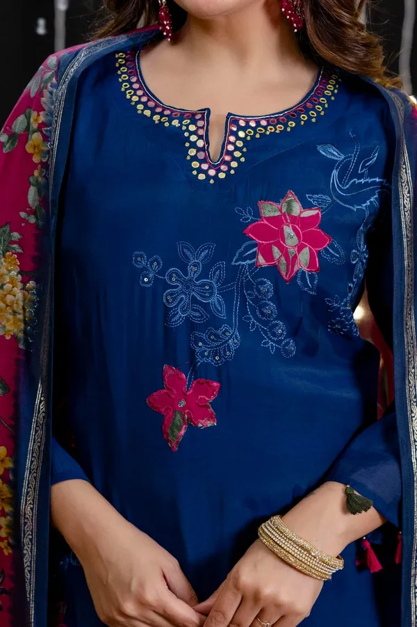 Royal_Blue_Mul_Chanderi_Three_Piece_Suit_Set_For_Women