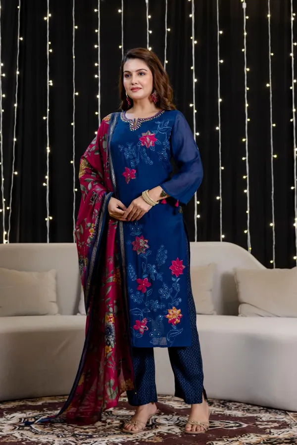 Royal_Blue_Mul_Chanderi_Three_Piece_Suit_Set_For_Women