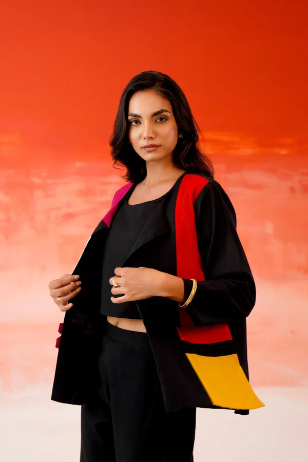 Black_Cotton_Colour_Block_Kimono_Jacket_Co-Ord_Set_For_Women