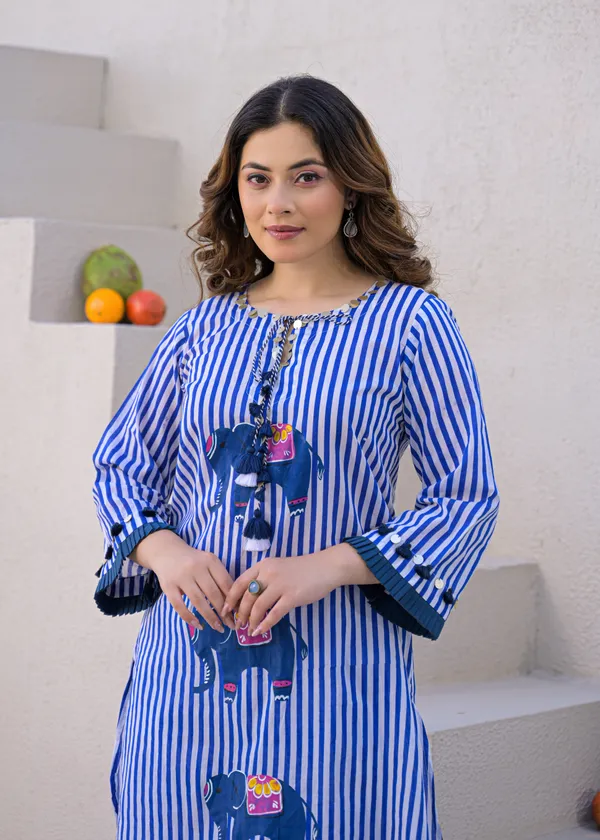 Blue_Cotton_Striped_Elephant_Print_Co-Ord_Set_For_Women