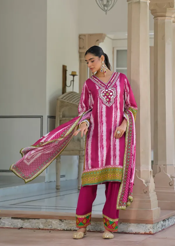Dark_Pink_Mul_Cotton_Three_Piece_Suit_Set_For_Women