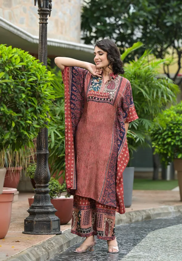 Brown_Cotton_Silk_Kaftan_For_Women