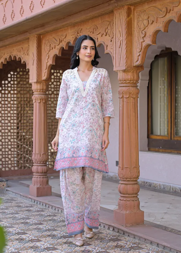 White_Cotton_Floral_Print_Straight_Kurta_Palazzo_Set_For_Women