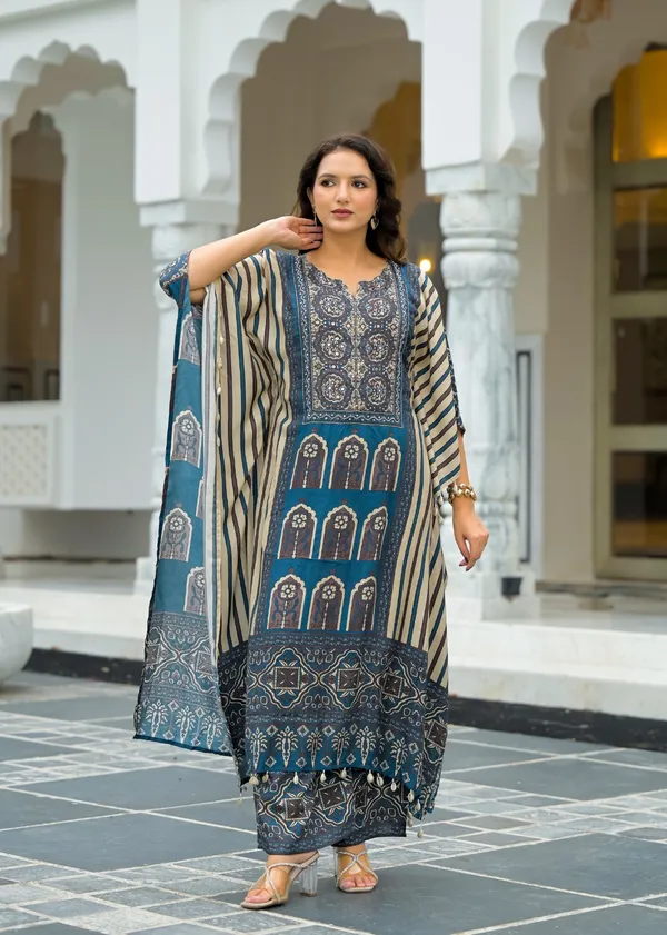 Multicolor_Cotton_Silk_Kaftan_For_Women