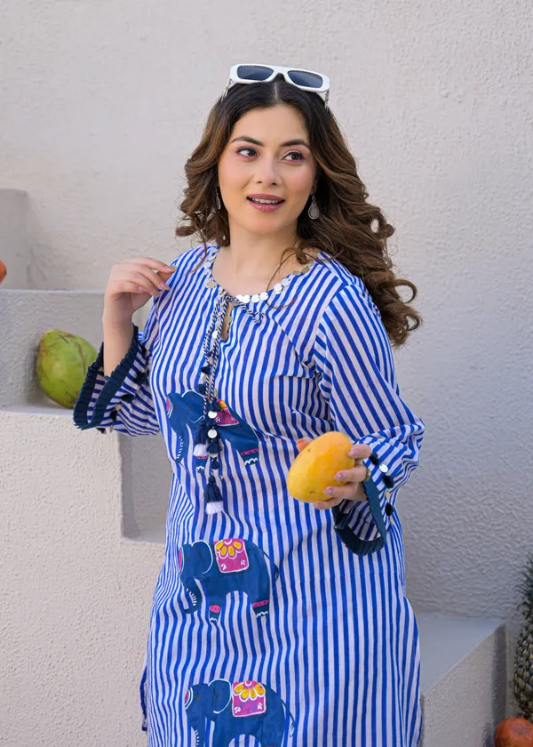 Blue_Cotton_Striped_Elephant_Print_Co-Ord_Set_For_Women