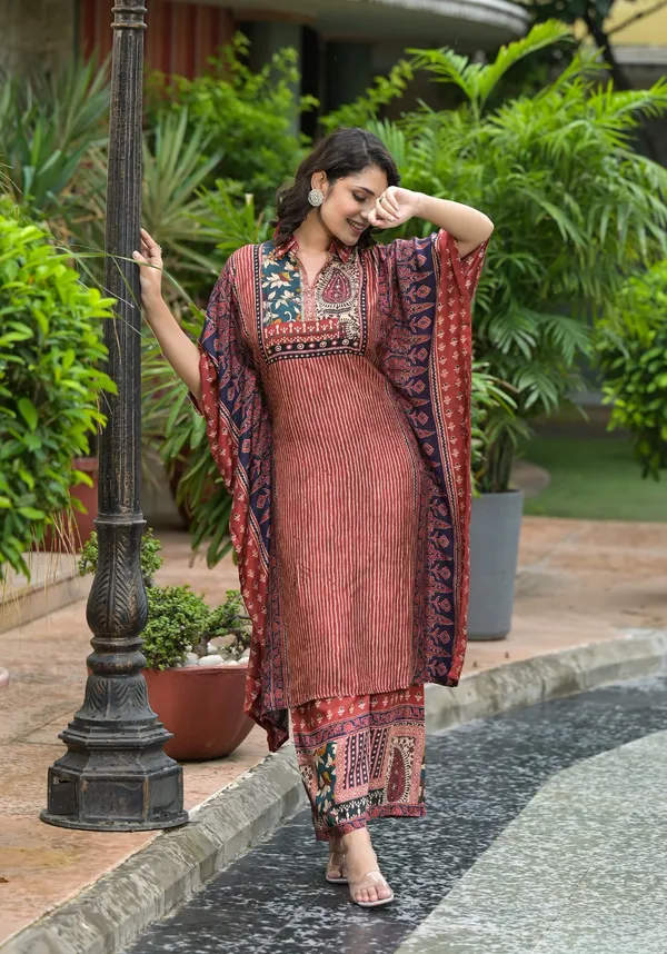 Brown_Cotton_Silk_Kaftan_For_Women