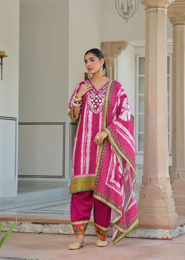 Dark_Pink_Mul_Cotton_Three_Piece_Suit_Set_For_Women