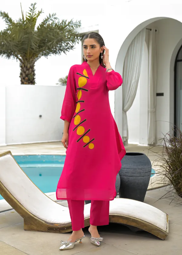 Pink_Cotton_High-Low_Geometric_Applique_Kurta_Palazzo_Set_For_Women