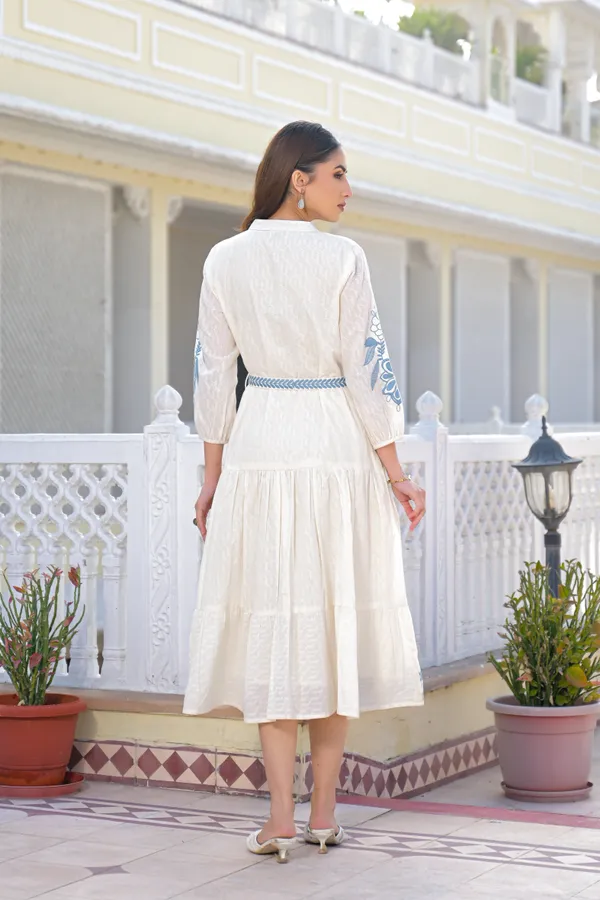 White_Cotton_Floral_Embroidered_Tiered_Midi_Dress_For_Women