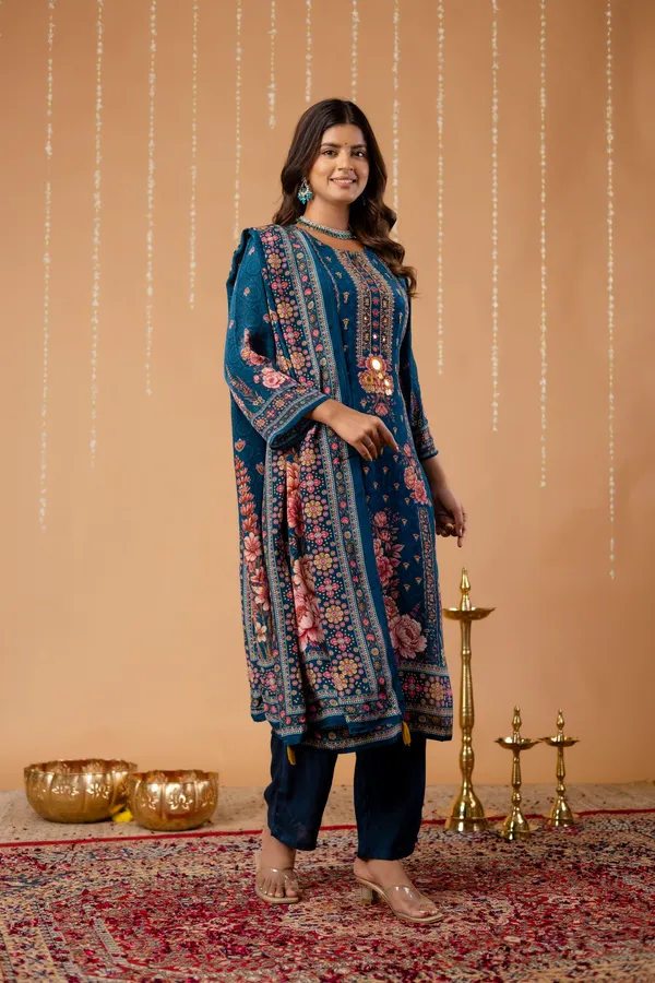 Teal_Cotton_Printed_Mirror_Work_Straight_Kurta_Set_For_Women