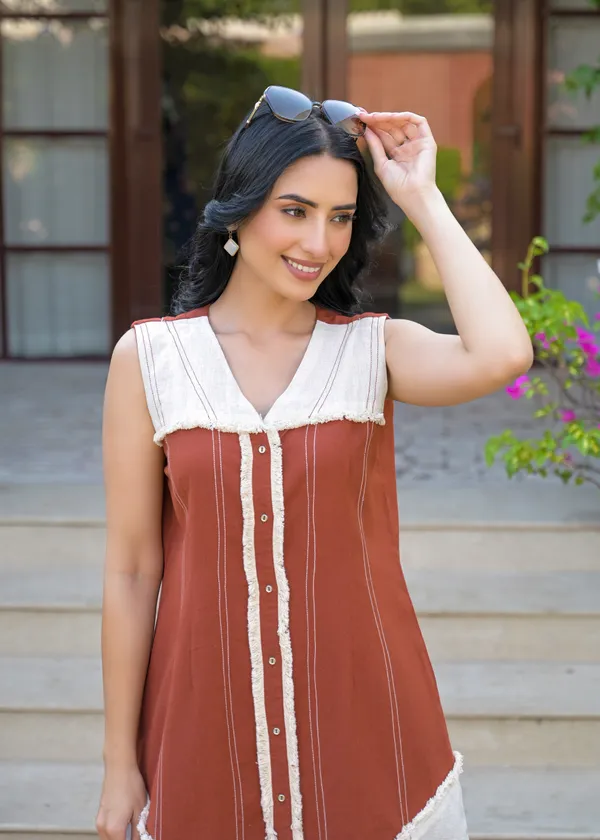 Rust_White_Cotton_Sleeveless_Kurta_Palazzo_Set_For_Women