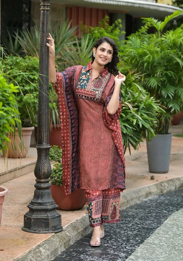 Brown_Cotton_Silk_Kaftan_For_Women