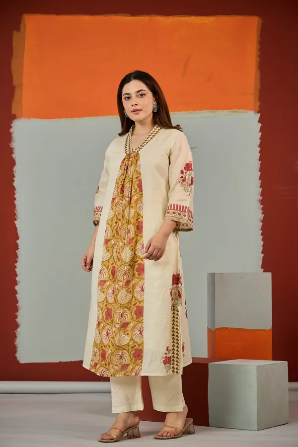 Beige_Cotton_Floral_Print_A-Line_Kurta_For_Women