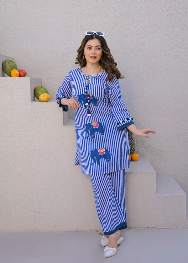 Blue_Cotton_Striped_Elephant_Print_Co-Ord_Set_For_Women