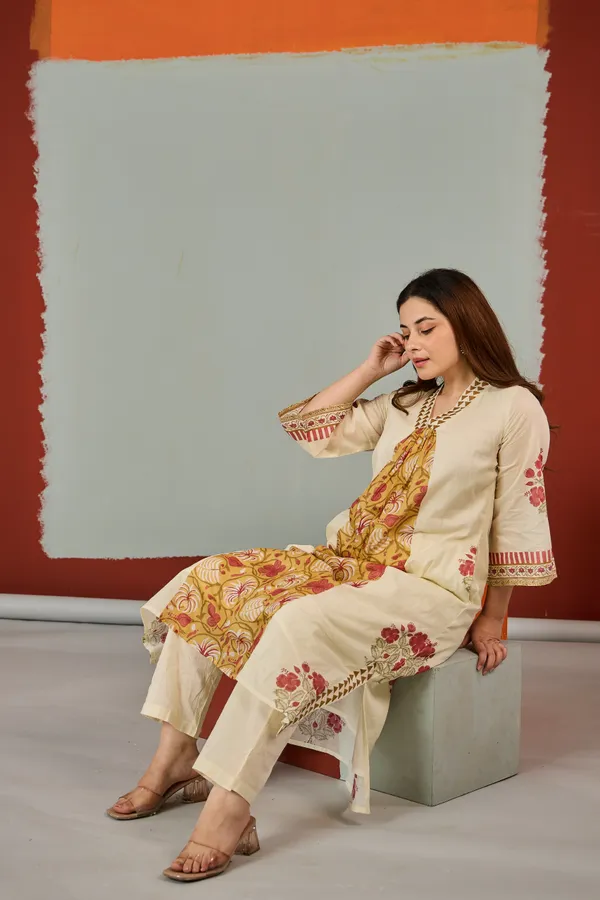 Beige_Cotton_Floral_Print_A-Line_Kurta_For_Women