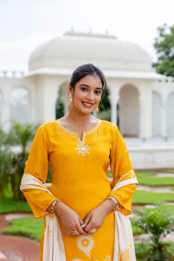 Yellow_Crepe_Three_Piece_Suit_Set_For_Women