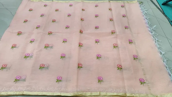 Peach_Kota_Silk_Floral_Embroidered_Zari_Border_Saree_For_Women
