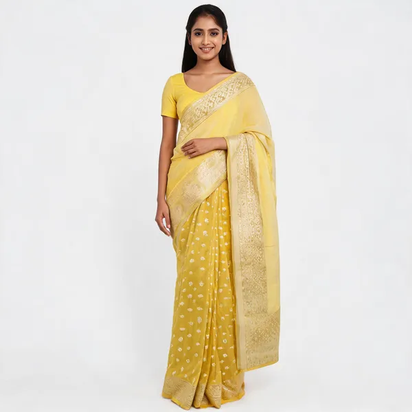 Yellow_Cotton_Chanderi_Silk_Zari_Border_Woven_Saree_For_Women