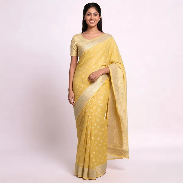 Yellow_Cotton_Chanderi_Silk_Zari_Border_Woven_Saree_For_Women