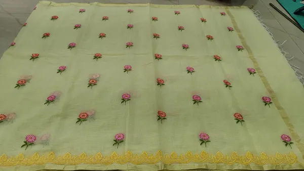 Yellow_Kota_Silk_Floral_Embroidered_Zari_Border_Saree_For_Women