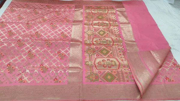 Pink_Katan_Silk_Zari_Floral_Border_Banarasi_Saree_For_Women