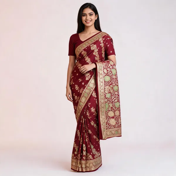 Maroon_Mashru_Silk_Zari_Floral_Woven_Banarasi_Saree_For_Women