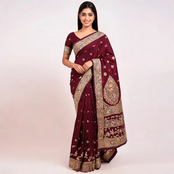 Wine_Mashru_Silk_Zari_Woven_Floral_Banarasi_Saree_For_Women
