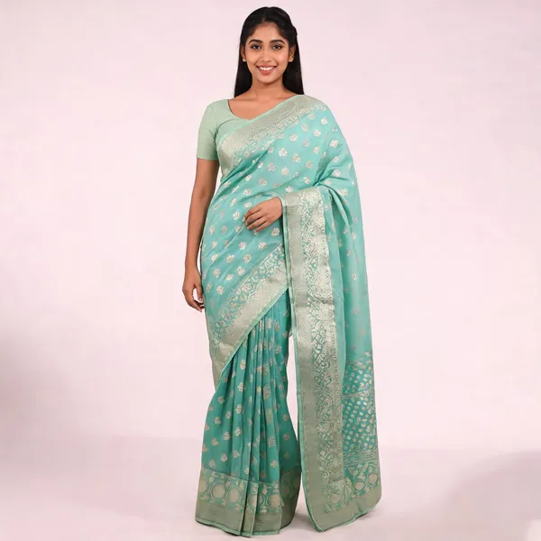 Green_Cotton_Chanderi_Silk_Zari_Motif_Banarasi_Saree_For_Women